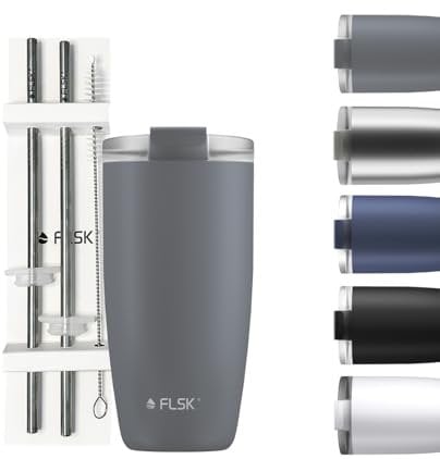 FLSK Tumbler mit Edelstahl-Strohhalm Set I 3h Wärmeisolierung I BPA-frei I inkl. Reinigungsbürste I Stilvoller und nachhaltiger Begleiter für jeden Tag (stone)