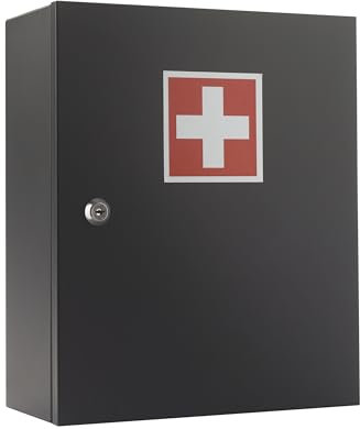 safes uk Medicab 1 Medizinschrank Wandmontage Metall Aufbewahrungsschrank für Badezimmer Wand Erste Hilfe Medizin kindersicher abschließbar Weiß Sichere Box Zuhause oder Büro (Schwarz)
