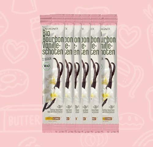 DECOCINO Bio-Bourbon Vanilleschoten Set 6x2 Stück- natürliche BIO Backdeko