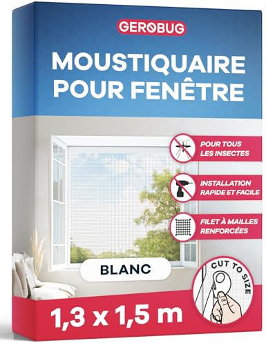GEROBUG Moustiquaire Fenêtre Sans Perçage 130x150cm, Blanc - Moustiquaire Fenêtre Auto-Agrippante - Moustiquaire pour Fenêtre Découpable - Protection Anti-Insectes Efficace