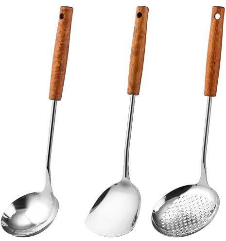 FJNATINH Wok Pfannenwender und hitzebeständigem Edelstahl Küchenutensilien Set Spülmaschinenfest und leicht zu reinigen