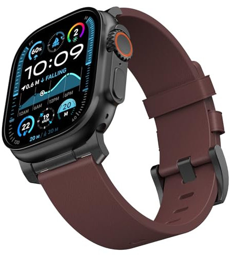 Astorgos Banda in Pelle Compatibile con Apple Watch Ultra 3/2/1 49mm,S11/S10 46mm,9/8/7 45mm,SE3/SE2/SE/6/5/4 44mm,3/2/1 42mm, Cinturino in Pelle Largo 26mm di Sostituzione del Polso, Caffè Scuro