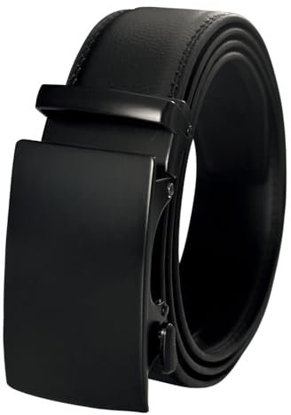 GOODSALEOK Gürtel herren Automatik Ledergürtel Ratsche für Business Anzug Schwarz Herren-Gürtel Geburtstag Einfarbig Schwarz 125CM