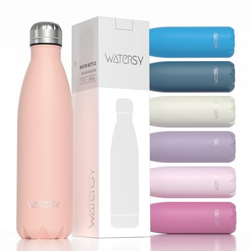 WATERSY Stainless Steel Insulated Water Bottle, Double Walled Metal Vacuum Flask Keep 24 Hrs Cold & 12 Hrs Hot Thermal Metal Sports Bottles 500ml BPA Free for Outdoor, Work, Gym, School (Nectarine)