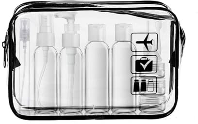 MORICOH Trousse de Toilette Voyage Transparente, Flacon de Voyage(100ml), Kit de 13 Pièces et 1 Sac Refermable (20x20cm) Conforme aux Normes UE et UK pour Bagages à Main, Voyage Accessoires