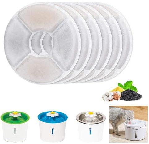 Lot de 6 filtres de rechange pour fontaine à eau pour chat, filtre rond avec charbon actif et résine, filtres de fontaine à eau pour animaux de compagnie chiens et chats