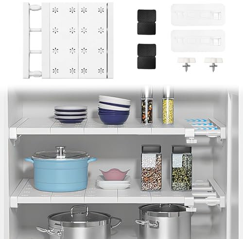 Verstellbare Einlegeböden Schrank - 24cm Weit, Verstellbare Länge 30-45cm - Erweiterbares Einlegeböden Kleiderschrank, Nagelfrei Teleskop Regaltrenner für Kleiderschrank, Schrank, Küche, Badezimmer