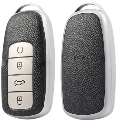 2 x Autoschlüssel-Hülle, Autoschlüssel-Hülle mit Chery Omoda 5 Tiggo 7 Tiggo 8 Tiggo 8 Pro für Jaecoo 7, TPU-Schlüsselhalter, 4 Tasten, D, Silber