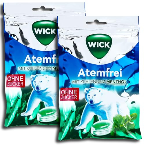 2 er Pack Wick Atemfrei ohne Zucker 2 x 72g Einzeln gewickelte zuckerfreie Halsbonbons mit Eukalyptus-Öl