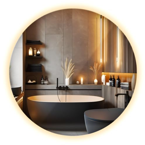 Wandspiegel LED 70 cm Rund | Warmweiß Licht | Badspiegel mit Beleuchtung | Runde Form | Moderner Spiegel | Für Bad Schlafzimmer Wohnzimmer Flur | Eleganter Stil