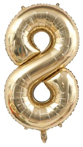 Alaoo Luftballon 8 Geburtstag Zahl, 40 Zoll Gold Creme Folienballon, Riesenzahl Ballon für Mädchen Junge Geburtstag Party Dekoration Jahrestag Dekorationen
