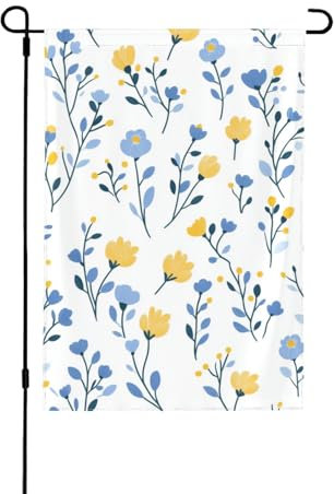 Bandiera da giardino 31,5 x 45,7 cm, doppia faccia, bandiera gialla blu con fiori per esterni, decorazione per la casa