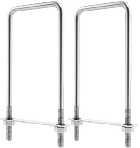 Vis à étrier M10 - 20 x 10 cm - Carré en acier inoxydable - Vis en U avec filetage - Écrous - Cadre - Rondelles pour voitures, navires, tuyaux