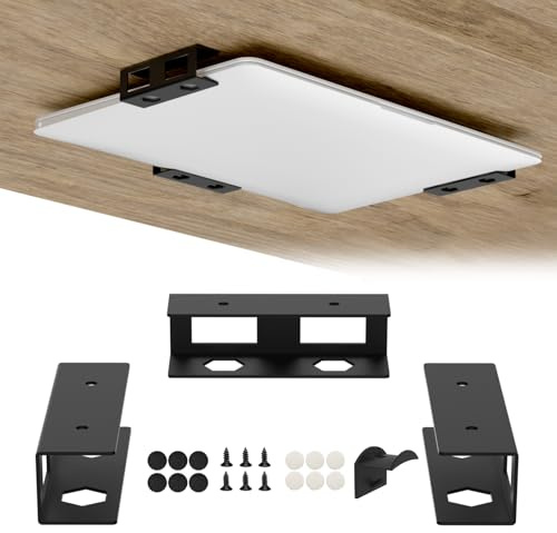 Metall Untertisch Laptophalterung Unter Schreibtisch Laptop Halter Mit Kratzfesten Schutzpolstern Kompatibel mit Lenovo, HP, Asus, Laptops, Mac Mini, MacBook und Tastaturen 0-25mm mit Kopfhörerhanger