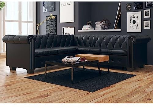 SKM Chesterfield-Ecksofa 5-Sitzer Schwarz Kunstleder,Möbel,Sofas,Schwarz,74KG,287913