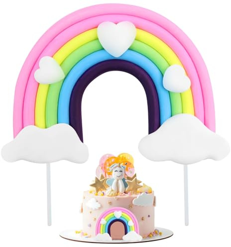 Regenbogen Tortendeko Geburtstag, Torte Deko Regenbogen für Kinders, Weicher Keramik Kuchen Topper, Tortendekoration Cupcakes für Mädchen Jungen Birthday Party Rainbow Decorations