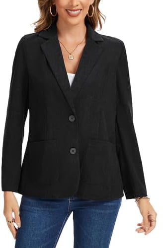 Kyzoeyou Women's Corduroy Blazer Casual Long Sleeve Jacket Notched Collar Office Formal Suits Ladies Two Button Suit Jackets with Pockets