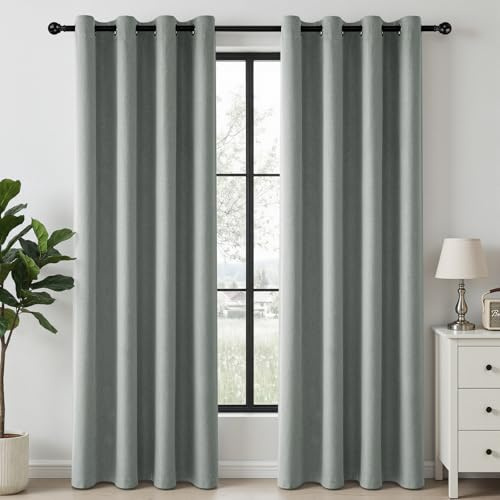 HushLoom Vorhänge Verdunklungsvorhang 100% Blickdicht in Leinenoptik H 220 x B 140 cm Salbeigrün Thermovorhang Gardinen aus Polyester mit Ösen 2er Set für Schlafzimmer Wohnzimmer