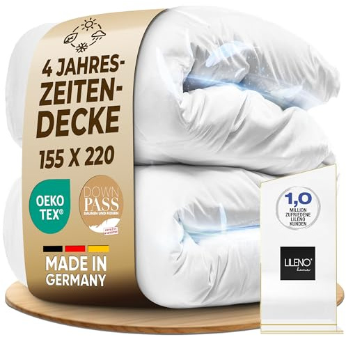 LILENO HOME 4-Jahreszeiten Bettdecke 155x220 (90% Daunen / 10% Federn) – | Flexibles 2-in-1 Knopf–System, Geräuscharm & Wolkenweich – 60 °C Waschbare Daunendecke 155x220 – Made in Germany & Oeko-Tex