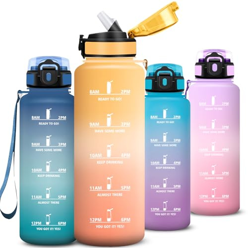 Mujigaga Trinkflasche 1 5 liter Auslaufsichere, Wasserflasche mit Strohhalm, Sichere Verriegelung, Trinkflasche Sport, Mit Zeitmarkierung und Schnürung, Flasche für Travel, Büro, Erwachsene, Outdoor