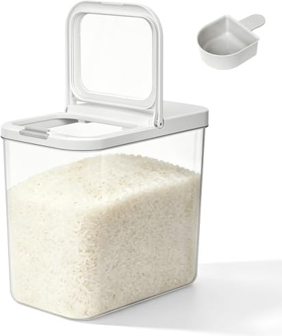 ZgoEC Reisspender 12L, Reis Behälter 10kg mit Messbecher, Flip-top Deckel | Vorratdosen Luftdicht Mehl Aufbewahrung, Transparent & Plastik Getreide Aufbewahrungsbox für Küche, Große Rice Container