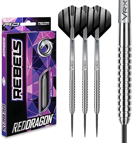 RED DRAGON Rebels Darts Set 23 Gramm Tungsten Steel Tip Darts Set mit Flights und Schäfte