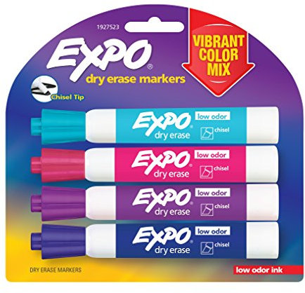EXPO 1927523 Low-Odor Dry Erase Markers, Chisel Tip, Vibrant Colors, 4-Count