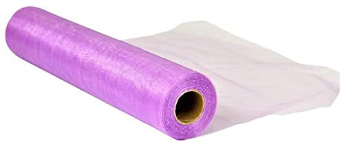 29cm x 25m Organza Roll Snow Sheer Fabric - Glitter Roll for Christmas Chair Bows, Table Runners, Dress Accents, Crafting Supplies for Ribbons, Party Favours, Light Purple