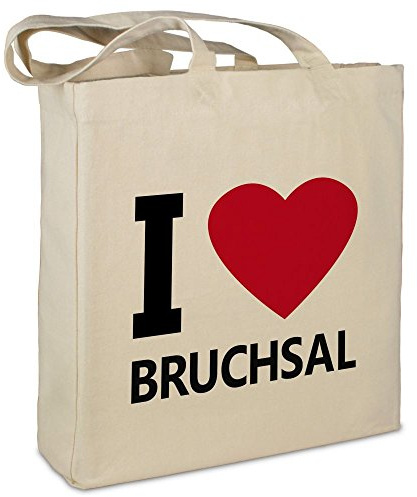 Stofftasche mit Stadt/Ort Bruchsal - Motiv I Love - Farbe beige - Stoffbeutel, Jutebeutel, Einkaufstasche, Beutel