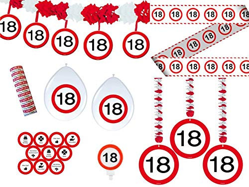 Unbekannt 23-teiliges Party-Set, dekorative Figuren, Box, Straßenschild, 18. Geburtstag, Banner, Luftballons
