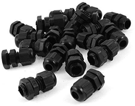 25 Pcs PG7 Black Plastic Waterproof Cable Wire Glands Joints