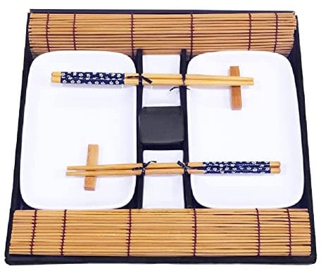 Exzact Platos Para Sushi 10 Piezas/Hermoso Estilo Oriental - 2 x Platos, 2 x Tazones de inmersión, 2 x Manteles Mndividuales, 2 x Soporte para Palillos, 2 x Pares de Palillos