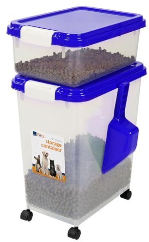 Prime Paws Taylor & Brown 3-Piece Airtight Pet Food Storage Container with Measuring Scoop Plastic Pet Dog Cat Animal Dry Food Dispenser, Blue