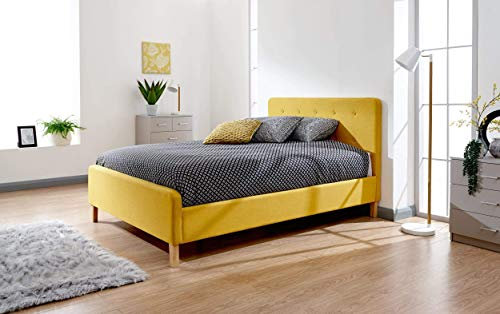 GFW Ashbourne Fabric Bed, Double, Mustard Yellow