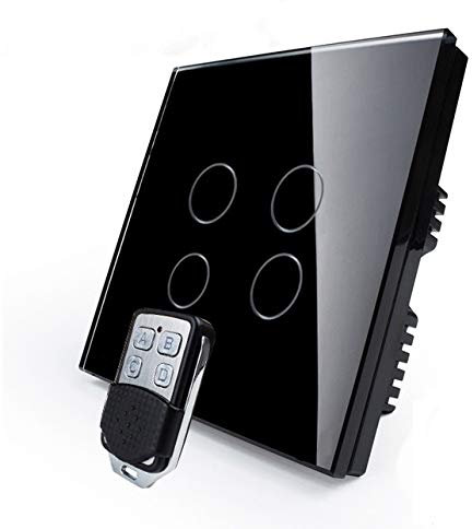 KONOQ Glass Panel Smart Touch Light Switch - Remote ON/Off (4 Gang / 1 Way, Black)