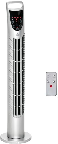 HOMCOM 31 Inch Bladeless Oscillating Tower Fan with 70° Oscillation Silver | Remote Control, 7.5H Timer, 3 Speed 3 Modes, Electric Floor Standing Cooling Fan, Home Bedroom Office