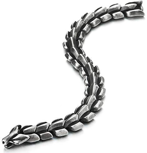 Biker Punk Vintage Gealtertes Metall Edelstahl Link der Drachen Schuppe Herrenarmband Edelstahl-Armband