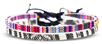 Made by Nami Boho Surfer-Armband 2-er Set Damen & Herren - Handmade Strand Festival Accessoires - Ethno Hippie Style - 100% Wasserfest & Verstellbar - Freundschaftsarmbänder Mädchen (Pink & Weiß)