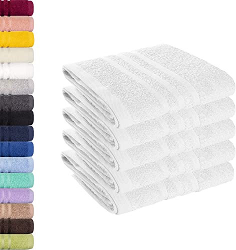 Lavea 5er Set Gästehandtücher 30x50 cm – Weiche und Saugstarke Gästetücher aus 100% Baumwolle, Frottierserie Elena – Waschbar und Strapazierfähig – Weiß