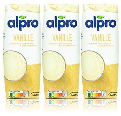 Alpro - 3er Pack Sojadrink Vanille in 250 ml Packung mit Strohhalm - Vanilledrink 100 % pflanzlich ideal für Unterwegs