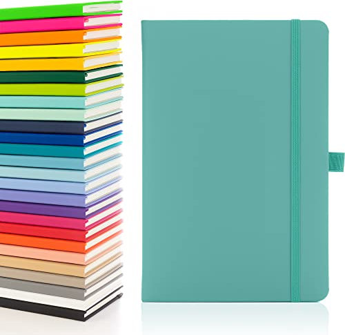 Notes London Eco A5 Notizbuch mit linierten Seiten, Stiftschlaufe, Band, Datumsmarkierungen und Papiertasche, mittleres gebundenes Tagebuch, Notizbuch, nachhaltig angebautes Papier (Pastel Teal)
