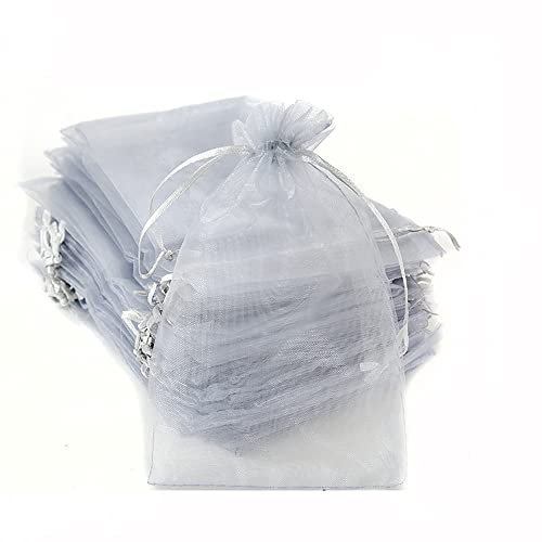 100 Stück Organza Säckchen Zum Befüllen,Organzabeutel Geschenkbeutel Kordelzug Säckchen Organzasäckchen für Festival Party Hochzeit Bonbonsbeutel,Schmuckbeutel Lavendel Geschenk Säckli,10x15cm Grau