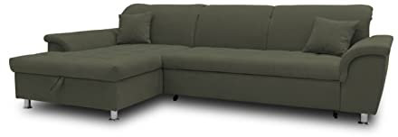 DOMO. collection Ecksofa Franzi, Couch mit Schlaffunktion, Bettkasten & Rückenfunktion, Sofa in L-Form, Eckcouch, Polsterecke, Schlafsofa 279 x 170 x 81 cm (BxTxH), dunkelgrün