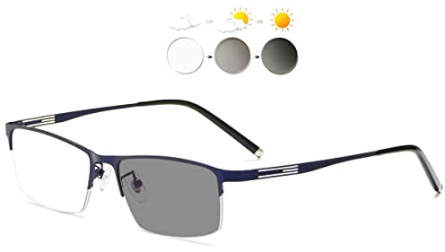 KOOSUFA Selbsttönende Lesebrille Herren Damen Halbrandbrille Metallrahmen | Business-Stil, Photochrome Sonnenbrille, UV-Schutz, Rechteckiger, Silikon Pad, Outdoor Lesehilfe, 0.0 1.0 1.5 2.0 2.5 3.0 3.5