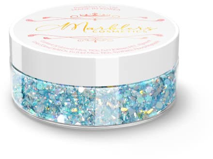 MARBLERS Cosmetic Grade Chunky Glitter [Mixed Blue] 0.18oz (5g) | Flake | Shape | Non-Toxic | Vegan | Cruelty-Free | Eyeshadow, Nail Polish, Nail Art | Festival, Rave & Party Makeup | Body & Face