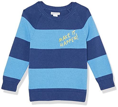 Amazon Essentials Maglione a Girocollo Bambini e Ragazzi, Blu Blu Marino Righe da Rugby, 11-12 Anni