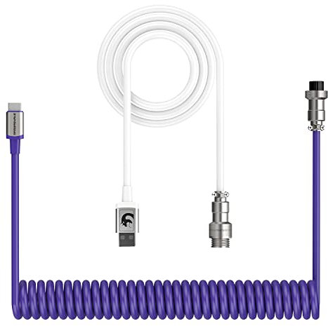 XINMENG X MAMBASNAKE C01 Cable de Teclado en Espiral, Línea HyperSpeed Tipo C con Tasa de Retorno de 8KHz Para Teclados de Juegos, Cable USB-C de TPU con Aviación Metálica, PC/Teléfono - Morado/Blanco