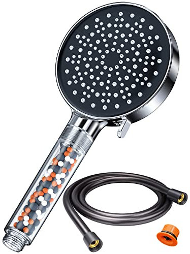 Yeaupe Pommeau de douche économiseur d'eau avec tuyau 1,75 m, pommeau de douche économe en eau avec filtre, économie d'énergie croissante, ensemble de douche avec 6 types de jet, chrome 7,5 l/min.