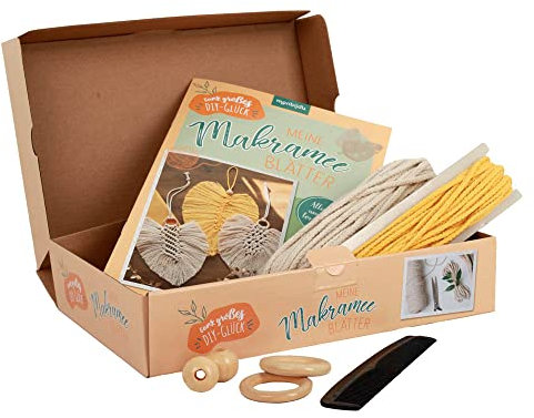 Meine Makramee Blätter - Makramee DIY-Set mit Anleitung inkl. Makramee Garn und Holzringen und Perlen, Makramee Deko basteln, Boho Deko zum selber knüpfen