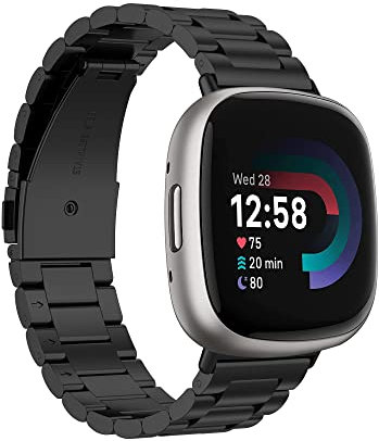 Chofit Armbänder kompatibel mit Fitbit Versa 4/Sense 2, Metall, Edelstahl, Ersatz-Armband für Sense 2/Versa 4, Edelstahl (Schwarz)